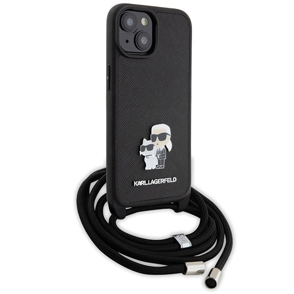 Karl Lagerfeld Crossbody Saffiano Metal Pin Karl & Choupette-deksel til iPhone 15 Plus - Svart