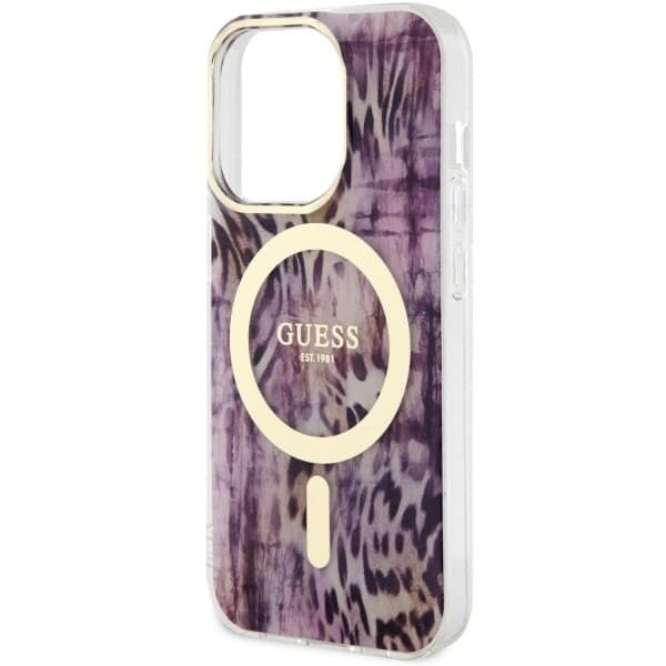 Guess GUHMP14LHLEOPWP-deksel til iPhone 14 Pro - rosa Leopard MagSafe