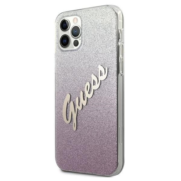 Guess GUHCP12MPCUGLSPI iPhone 12/12 Pro 6.1" rosa/rosa hårdfodral Glitter Gradient Script