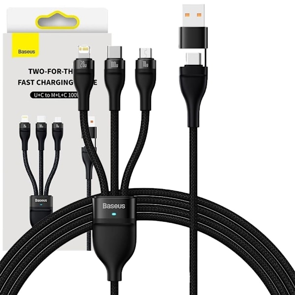 Baseus Flash-seriekabel USB Type C / USB Type A - USB Type C / Lightning / micro USB 100 W 1,2 m svart (CASS030101)