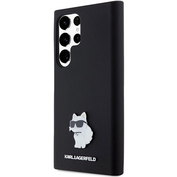 Karl Lagerfeld Silikon Choupette Metal Pin Deksel til Samsung Galaxy S24 Ultra - Svart