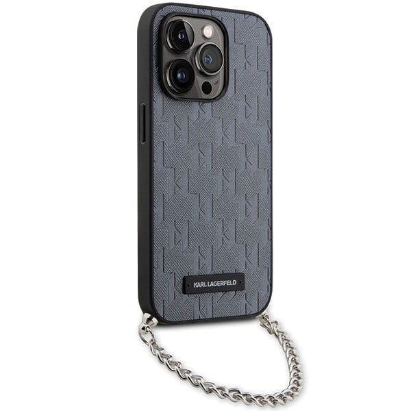 Karl Lagerfeld Saffiano Monogram Chain KLHCP14LSACKLHPG Deksel til iPhone 14 Pro - Sølv