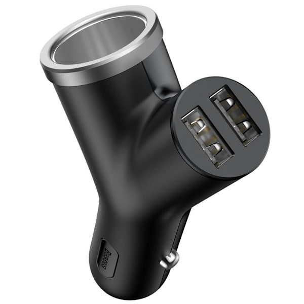 Baseus Y Type Billader billader 2x USB + sigarettennertilkobling 3,4A svart (CCALL-YX01)