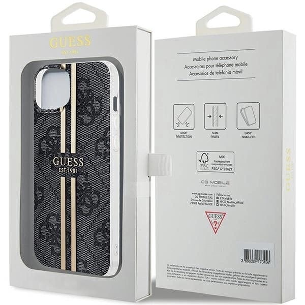 Guess IML 4G Gold Stripe-deksel til iPhone 15 Plus / 14 Plus - Svart