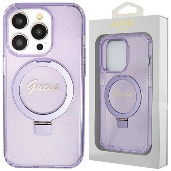 Guess Ring Stand Script Glitter MagSafe-deksel til iPhone 13 Pro Max - Lilla