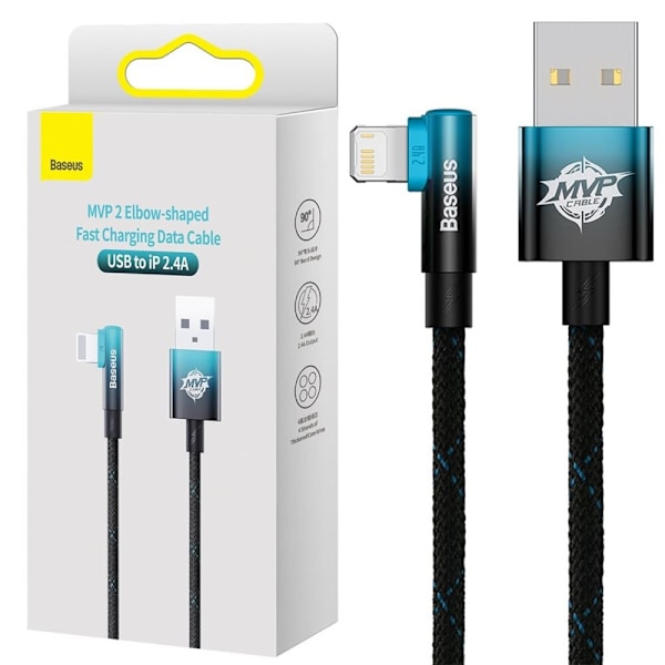 Baseus MVP 2 Hjørnekabel med side-USB / Lightning-plugg 1m 2,4A blå (CAVP000021)