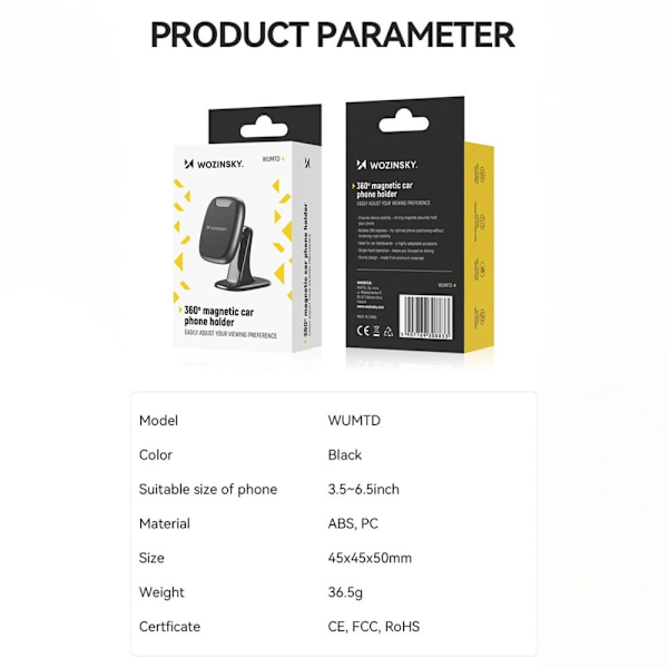 Wozinsky WUMTD magnetisk telefonholder for bildashbord - svart