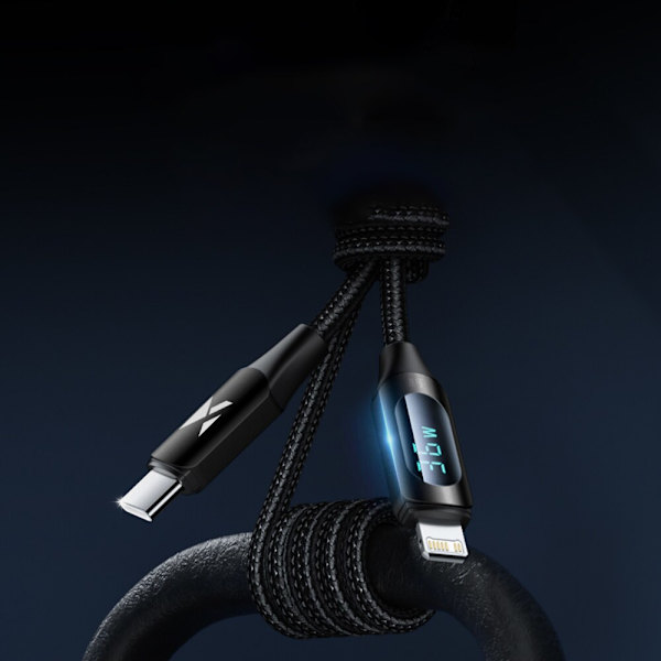 USB-C - Lightning Wozinsky WUCLC2-kabel med LED-skjerm 36W 2m - svart