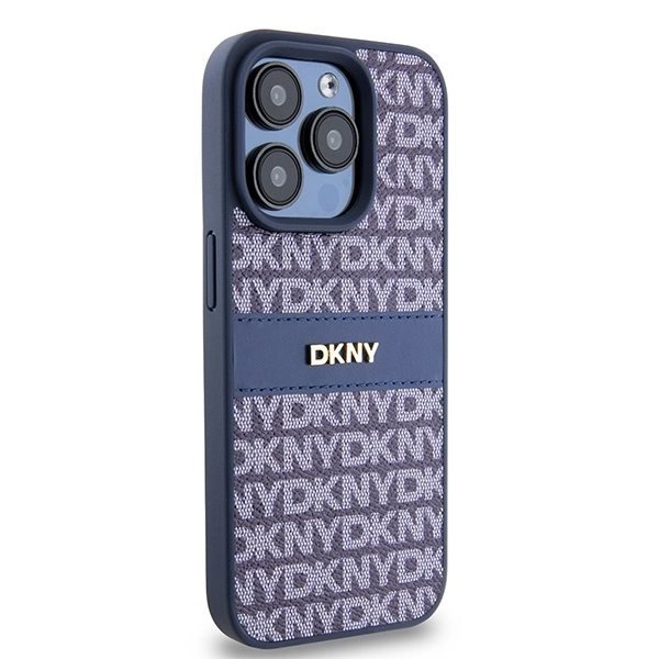 DKNY Leather Mono Stripe & Metal Logo Deksel til iPhone 15 Pro - Blå