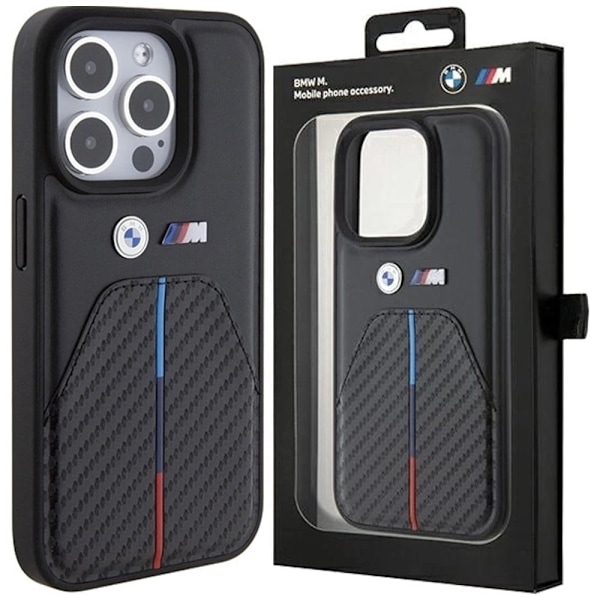 BMW Stamped Tricolor Stripe deksel til iPhone 15 Pro - svart