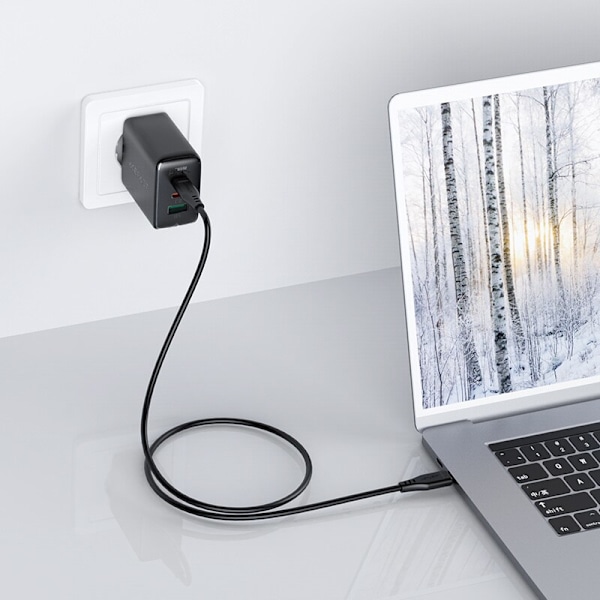 Acefast 2-i-1 vegglader 2x USB Type C / USB 65W, PD, QC 3.0, AFC, FCP (sett med kabel) svart (A13 svart)