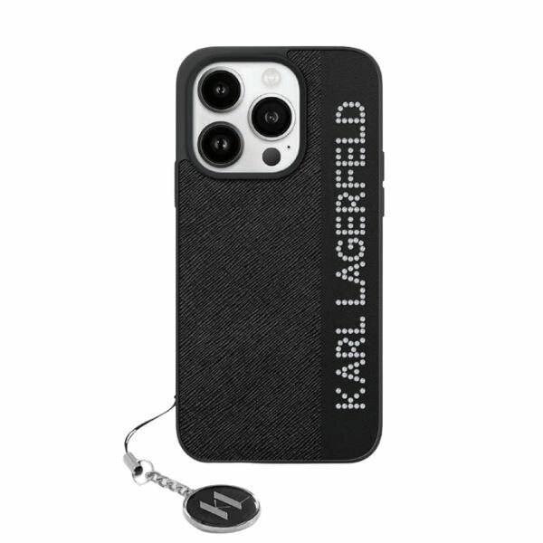 KARL LAGERFELD SAFFIANO RHINESTONES & CHARM ETUI TIL IPHONE 15 PRO MAX - SORT