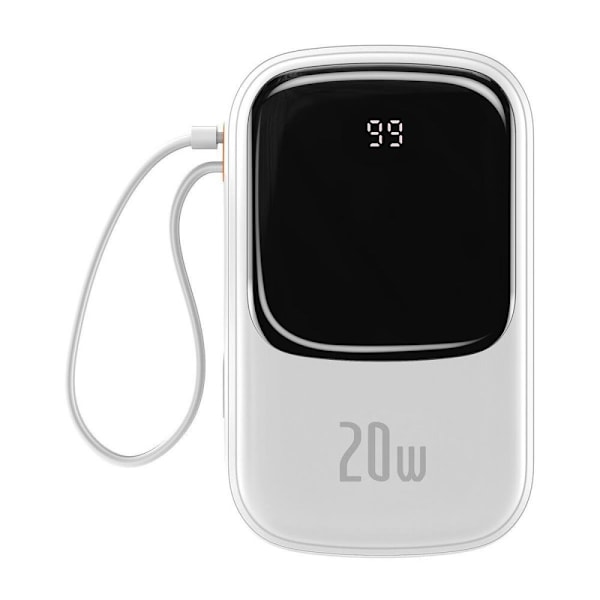 Baseus Qpow Digital Display strømbank med hurtiglading 20000mAh 20W QC/PD/SCP/FCP med innebygd Lightning-kabel hvit
