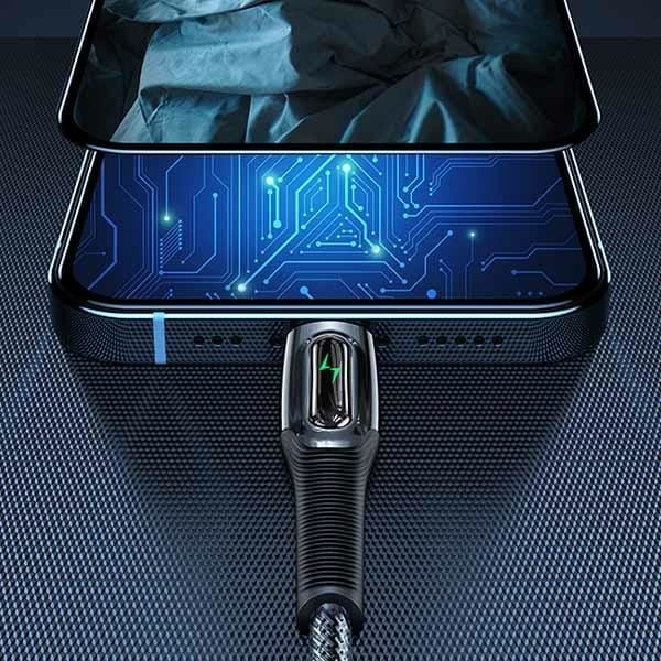 USAMS Flätad kabel USB-C till Lightning Smart Power-off 20W PD-kabel 1,2 m mörkgrön SJ518USB02 (US-SJ518)