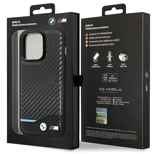 BMW LÆDER CARBON COVER TIL IPHONE 13 PRO MAX - SORT