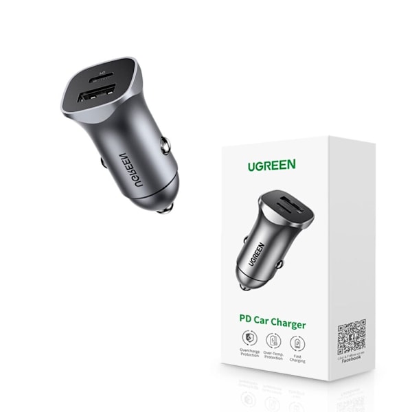 Ugreen billader USB Type C / USB 24W Strømforsyning Quick Charge grå (30780) Svart