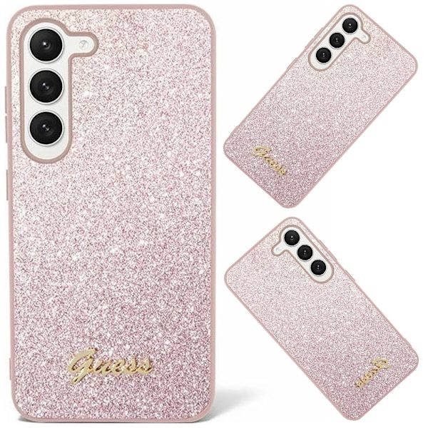 Guess Glitter Script-deksel til Samsung Galaxy S24 - Rosa