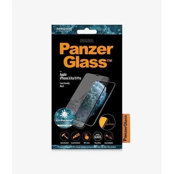 PANZERGLASS E2E SUPER+ HÆRDET GLAS TIL IPHONE X / XS /11 PRO - MED SORT RAMME
