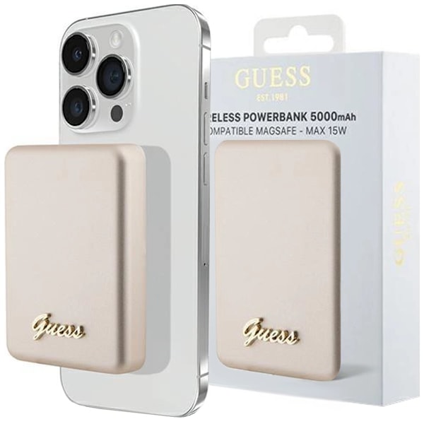 Guess MagSafe Metal Script Logo induksjonsstrømforsyning 15W 5000mAh - gull
