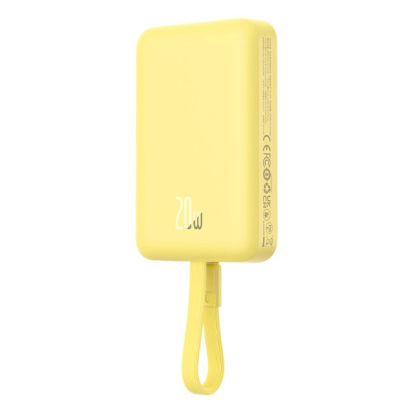 Baseus Magnetic Mini MagSafe 10000mAh 20W strømforsyning med innebygd Lightning-kabel - gul + Baseus Simple Series USB-C - USB-C 60W