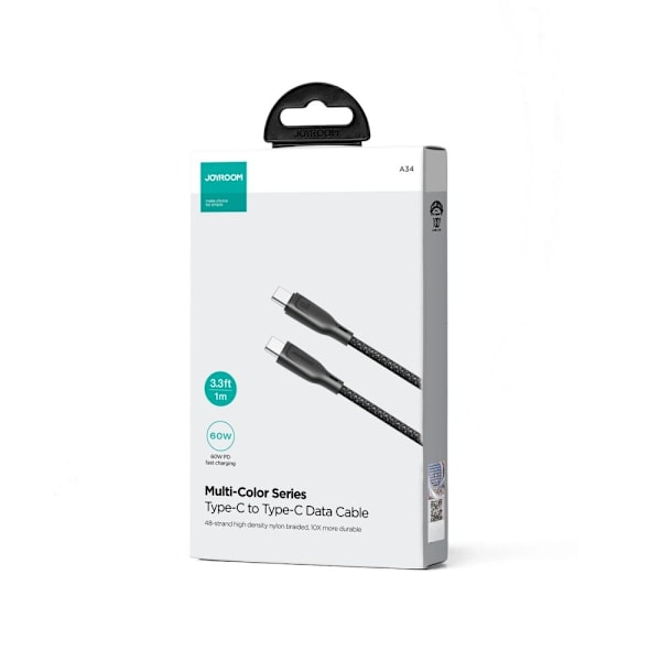 Joyroom Multi-Color Series SA34-CC3 USB-C / USB-C-kabel 60W rask overføring 1m - svart