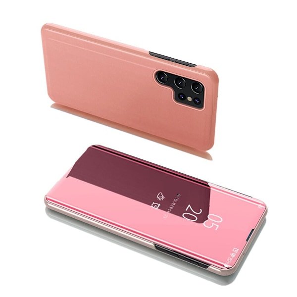 Clear View Case Flip-deksel til Samsung Galaxy S22 Ultra rosa