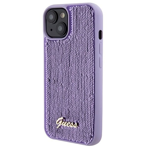 Guess Sequin Script metalldeksel til iPhone 15 - lilla