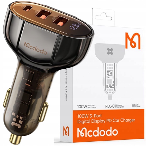 MCDODO KRAFTFULL SNABB BILLADDARE MÄTARE 3X USB USB-C 100W LED