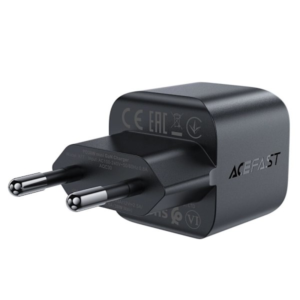 Acefast A77 Mini PD 30W GaN USB-C vegglader - svart