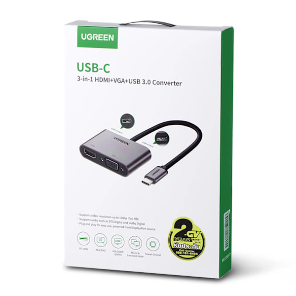 UGREEN CM162 50505 USB-C - HDMI / VGA / USB-A 3.0 / USB-C PD-ADAPTER - GRÅ
