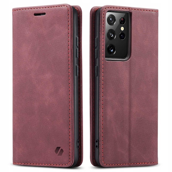 Spacecase Pålbocksväskor Galaxy S21 Ultra Rött Läderfodral