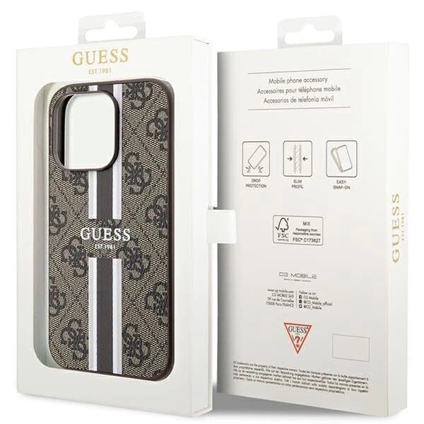 Guess 4G Printed Stripes MagSafe-deksel til iPhone 15 Pro - brun