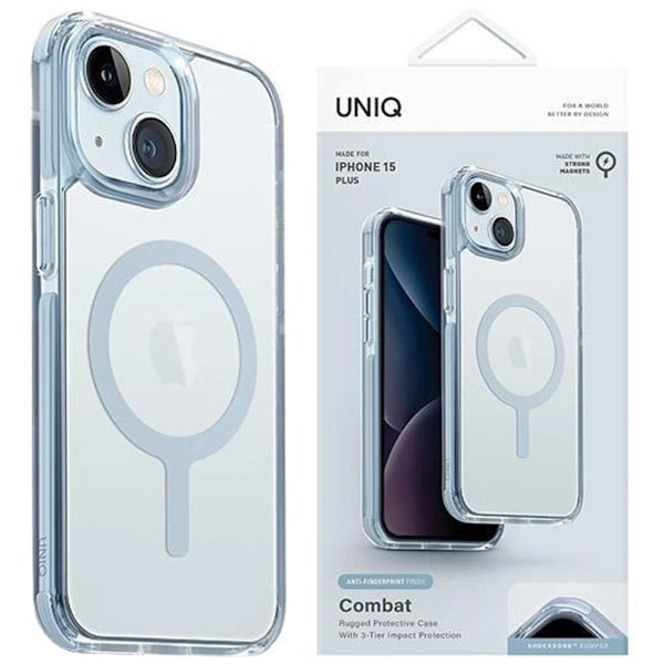 UNIQ COMBAT MAGCLICK OPLADNINGSETUI TIL IPHONE 15 PLUS / 14 PLUS - LYSEBLÅ