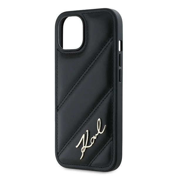KARL LAGERFELD DIAGONAL QUILTED SCRIPT COVER TIL IPHONE 15 PLUS / 14 PLUS - SORT