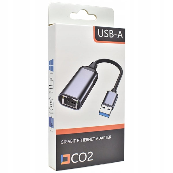 CO2 USB-A ETHERNET ADAPTER LAN GIGABIT RJ45 NETTVERKSKORT 1000MBPS