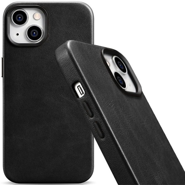 iCarer Oil Wax Premium Leather Case magnetisk lærveske for iPhone 14 og MagSafe svart (WMI14220701-BK)