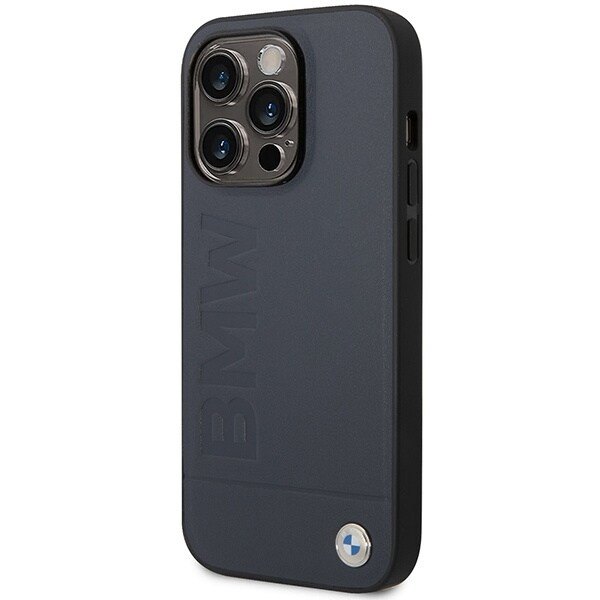 BMW BMHMP14XSLL-deksel til iPhone 14 Pro Max - Marineblått skinn Hot Stamp MagSafe