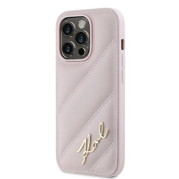 KARL LAGERFELD DIAGONAL QUILTED SCRIPT COVER TIL IPHONE 14 PRO - PINK