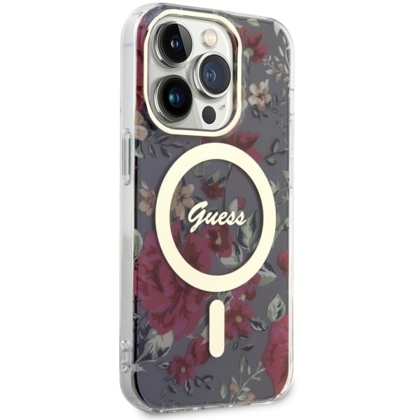 Guess GUHMP14LHCFWSA-deksel til iPhone 14 Pro grønn/khaki hardt deksel Flower MagSafe
