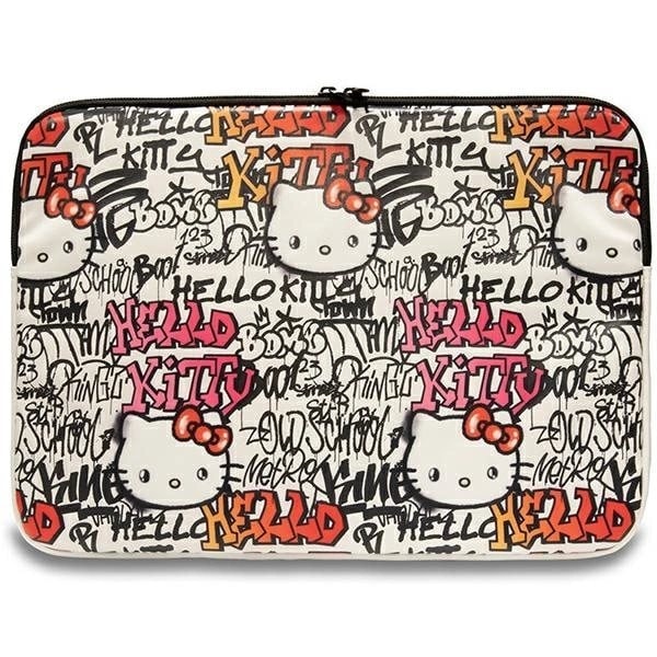 HELLO KITTY PU METAL LOGO-ETUI TIL EN 14" BÆRBAR COMPUTER - BEIGE