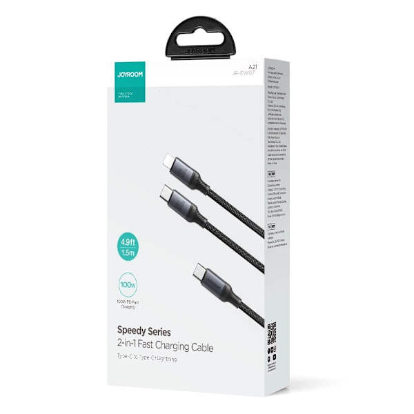 2 i 1 kabel Joyroom Speedy series SA21-1T2 USB-C - USB-C / Lightning 100W 1,5m svart
