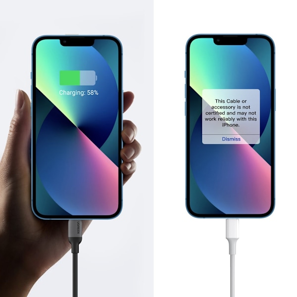 Ugrønn hurtigladekabel USB Type C - Lightning (MFI-sertifisert) C94 Power Delivery chip 1m svart (US387 20304)