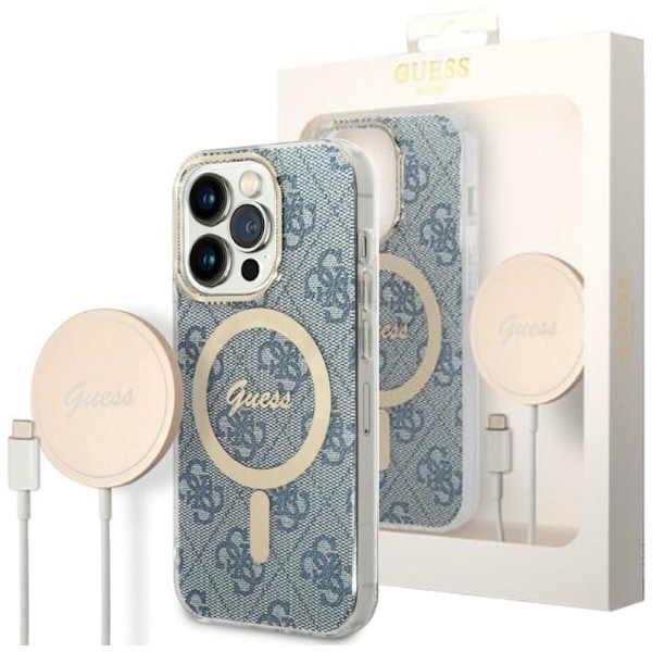 Guess sett MagSafe lader + veske iPhone 14 Pro Max 6.7 blå 4G Print (GUBPP14XH4EACSB)