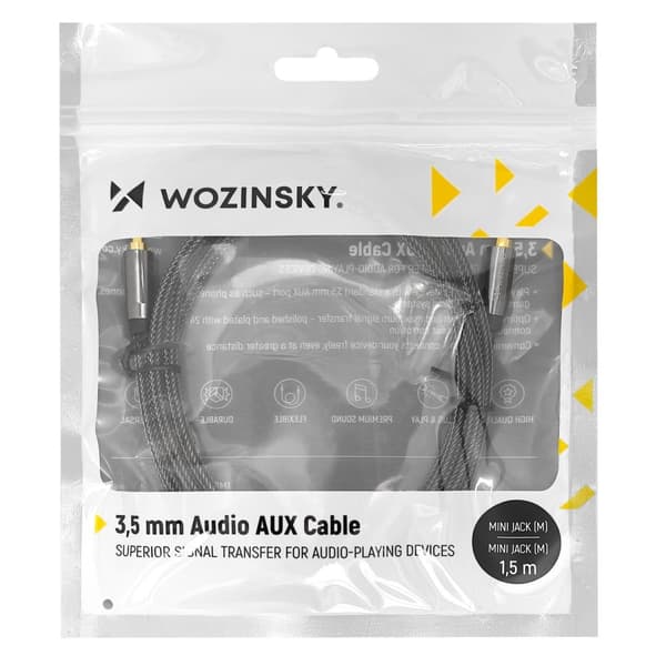 Wozinsky universal minijack-kabel 2x AUX-kabel 3 m sort
