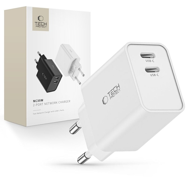 TECH-PROTECT C35W 2-PORTS NETVÆRKSOPLADER PD35W HVID