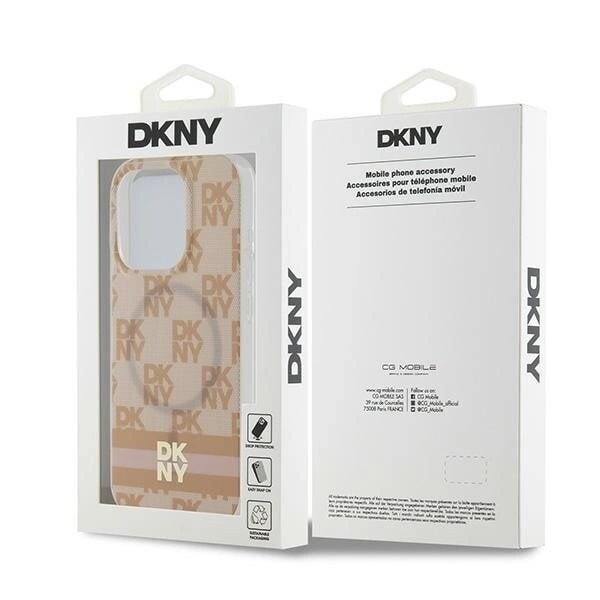 DKNY IML rutete monomønster og trykte striper MagSafe-deksel til iPhone 15 Pro Max - Rosa