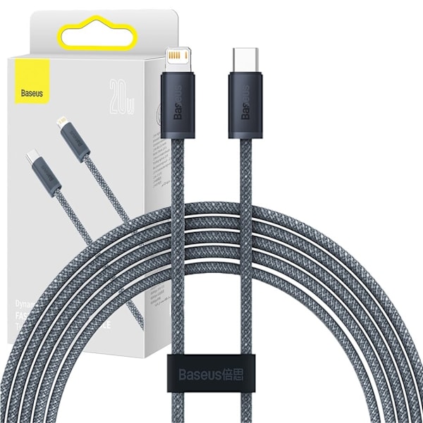 Baseus iPhone-kabel USB Type C - Lightning 2m, Strømforsyning 20W grå (CALD000116)