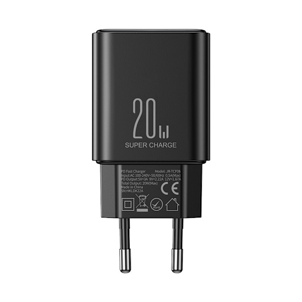 USB C 20W PD Joyroom JR-TCF06 lader med USB C - Lightning-kabel - svart