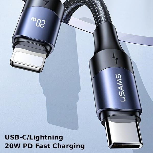 USAMS-kabel U71 USB-C till Lightning 2m 20W PD Snabbladdning svart/svart SJ522USB01 (US-SJ522)