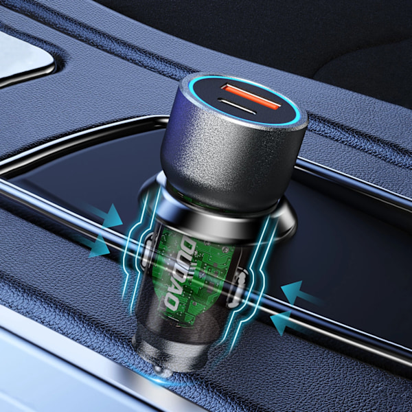 DUDAO R4T 30W USB-A / USB-C BILOPLADER - GRÅ